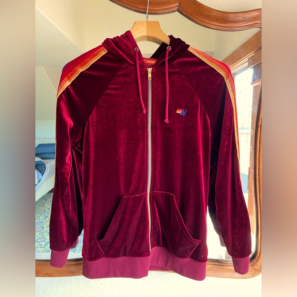 Aviator Nation women’s velour hoodie. Deep red, Sz M.